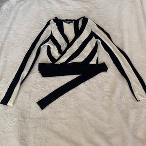 Black and white striped wrap shirt